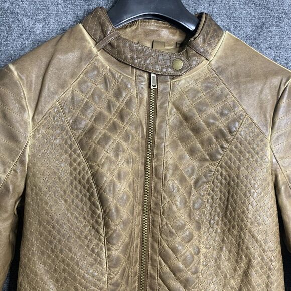 J2 Faux Leather Jacket Women XL Brown Aged Look Zip Front & Sleeves Lined - Picture 2 of 16